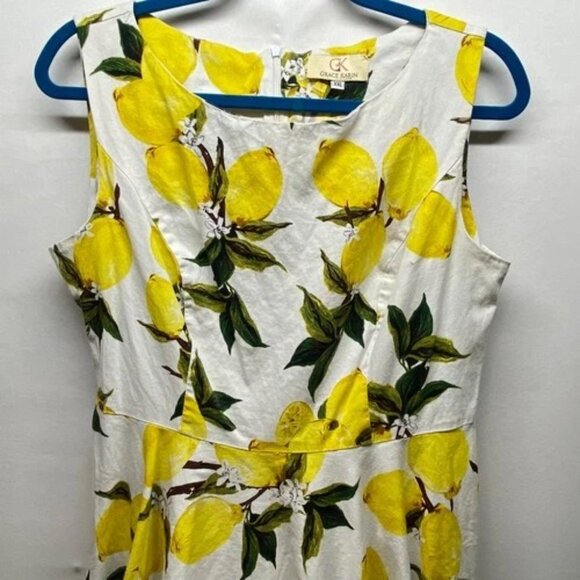 Grace Karin Swing Dress Women's XXL White Yellow Lemons Sleeveless Fit + Flare - Picture 2 of 9